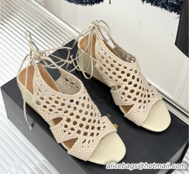 Luxurious Alaia Weave Leather Wedge Sandals 10.5cm Heel A091605 Beige