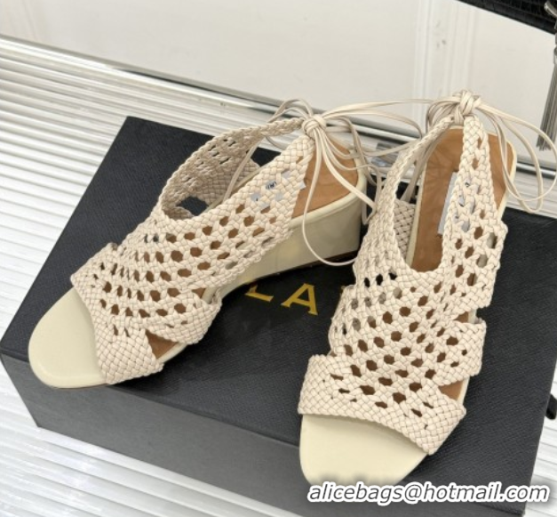 Luxurious Alaia Weave Leather Wedge Sandals 10.5cm Heel A091605 Beige