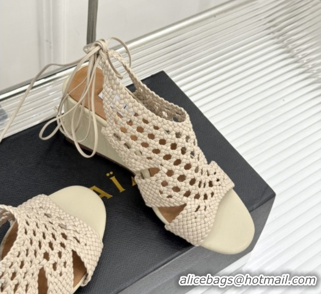 Luxurious Alaia Weave Leather Wedge Sandals 10.5cm Heel A091605 Beige