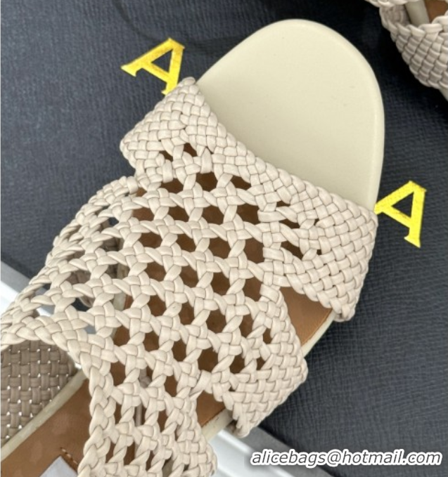 Luxurious Alaia Weave Leather Wedge Sandals 10.5cm Heel A091605 Beige
