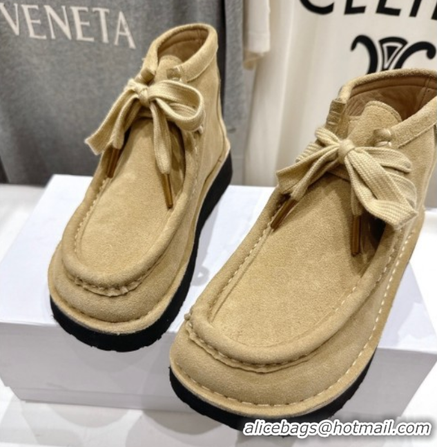 Pretty Style Loewe Faro High top Lace-up Shoes in Suede Beige 0823068