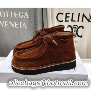 Top Grade Loewe Faro High top Lace-up Shoes in Suede Dark Brown 0823069