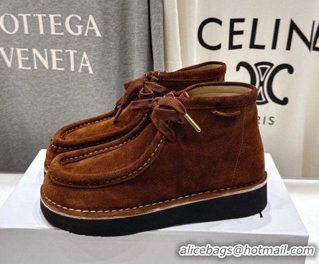 Top Grade Loewe Faro High top Lace-up Shoes in Suede Dark Brown 0823069