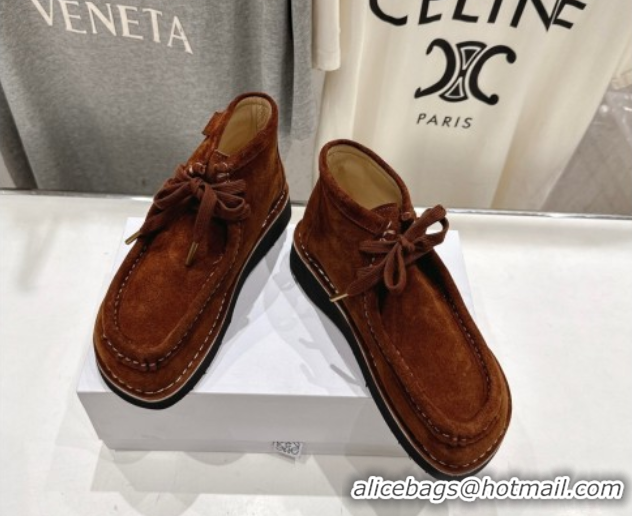 Top Grade Loewe Faro High top Lace-up Shoes in Suede Dark Brown 0823069