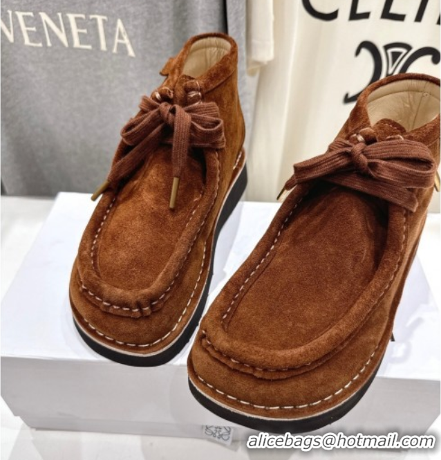 Top Grade Loewe Faro High top Lace-up Shoes in Suede Dark Brown 0823069