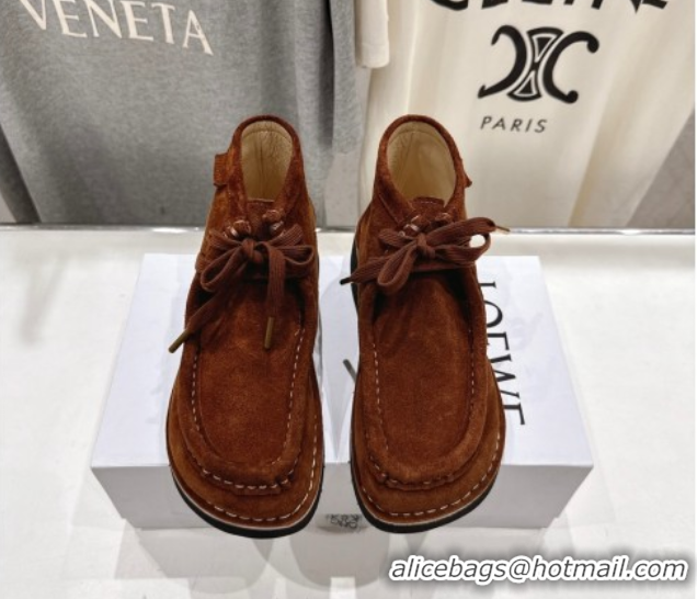 Top Grade Loewe Faro High top Lace-up Shoes in Suede Dark Brown 0823069