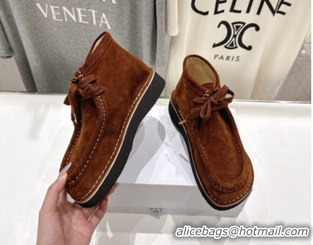 Top Grade Loewe Faro High top Lace-up Shoes in Suede Dark Brown 0823069