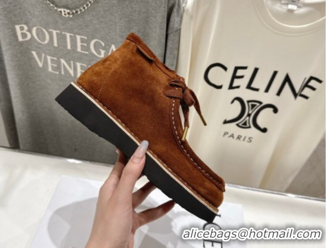 Top Grade Loewe Faro High top Lace-up Shoes in Suede Dark Brown 0823069