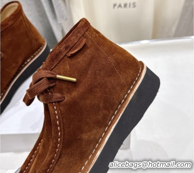 Top Grade Loewe Faro High top Lace-up Shoes in Suede Dark Brown 0823069