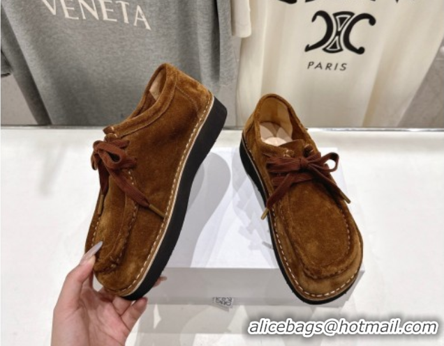 Pretty Style Loewe Faro Lace-up Shoes in Suede Brown 0823073