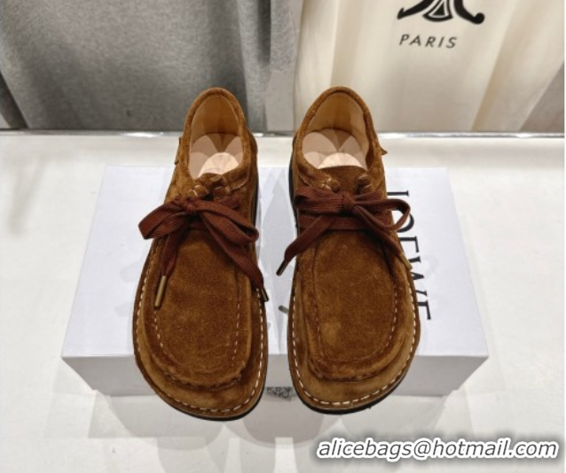 Pretty Style Loewe Faro Lace-up Shoes in Suede Brown 0823073