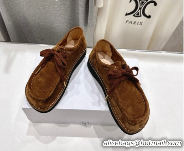 Pretty Style Loewe Faro Lace-up Shoes in Suede Brown 0823073