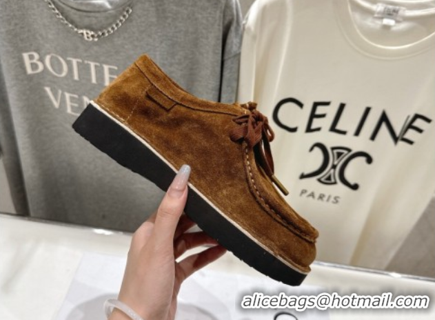 Pretty Style Loewe Faro Lace-up Shoes in Suede Brown 0823073