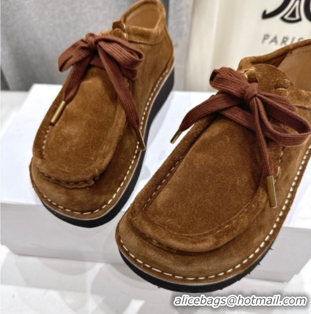 Pretty Style Loewe Faro Lace-up Shoes in Suede Brown 0823073