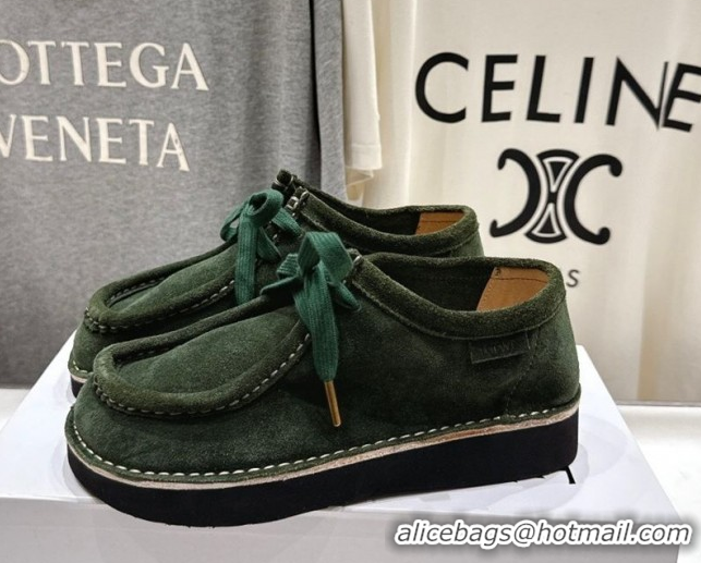 Best Product Loewe Faro Lace-up Shoes in Suede Green 0823074
