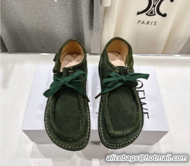 Best Product Loewe Faro Lace-up Shoes in Suede Green 0823074