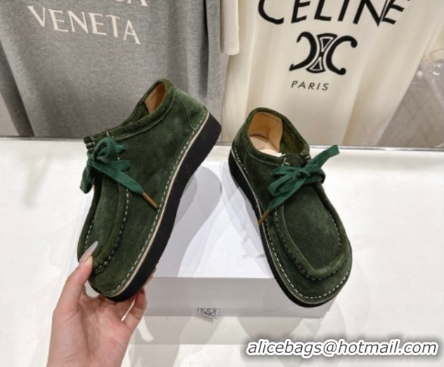 Best Product Loewe Faro Lace-up Shoes in Suede Green 0823074