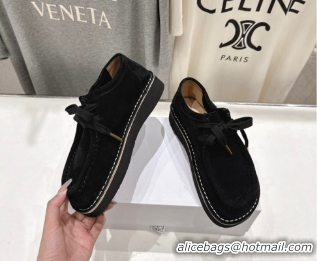 Good Quality Loewe Faro Lace-up Shoes in Suede Black 0823076