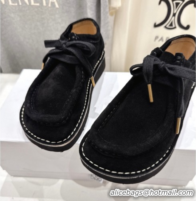 Good Quality Loewe Faro Lace-up Shoes in Suede Black 0823076