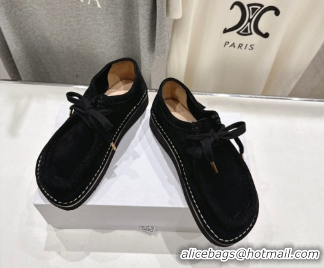 Good Quality Loewe Faro Lace-up Shoes in Suede Black 0823076