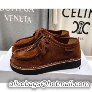 Best Grade Loewe Faro Lace-up Shoes in Suede Dark Brown 082307