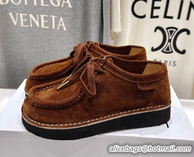 Best Grade Loewe Faro Lace-up Shoes in Suede Dark Brown 082307