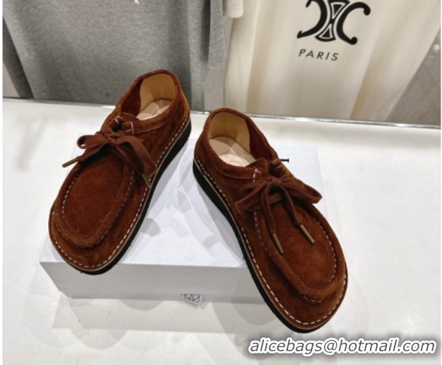 Best Grade Loewe Faro Lace-up Shoes in Suede Dark Brown 082307