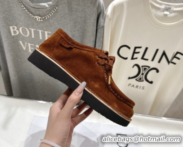 Best Grade Loewe Faro Lace-up Shoes in Suede Dark Brown 082307