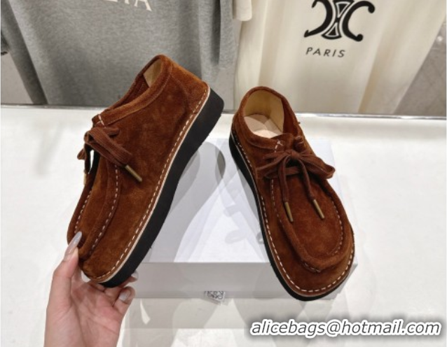 Best Grade Loewe Faro Lace-up Shoes in Suede Dark Brown 082307