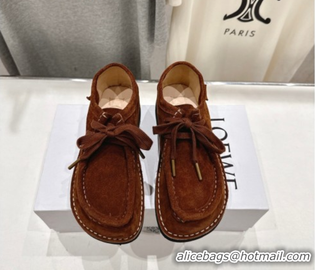 Best Grade Loewe Faro Lace-up Shoes in Suede Dark Brown 082307