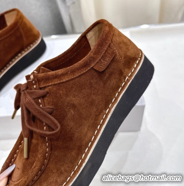 Best Grade Loewe Faro Lace-up Shoes in Suede Dark Brown 082307