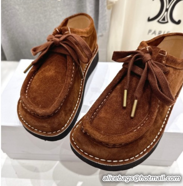 Best Grade Loewe Faro Lace-up Shoes in Suede Dark Brown 082307