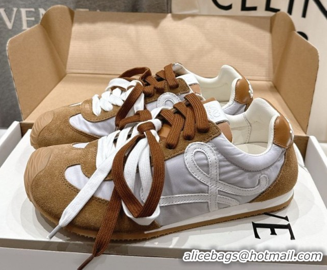 Classic Hot Loewe Ballet Runner 2.0 Sneakers in nylon and suede White/Brown 0823088