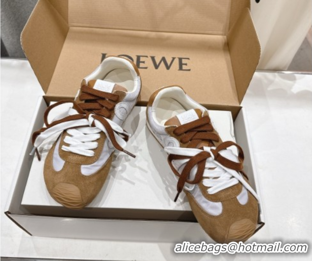 Classic Hot Loewe Ballet Runner 2.0 Sneakers in nylon and suede White/Brown 0823088