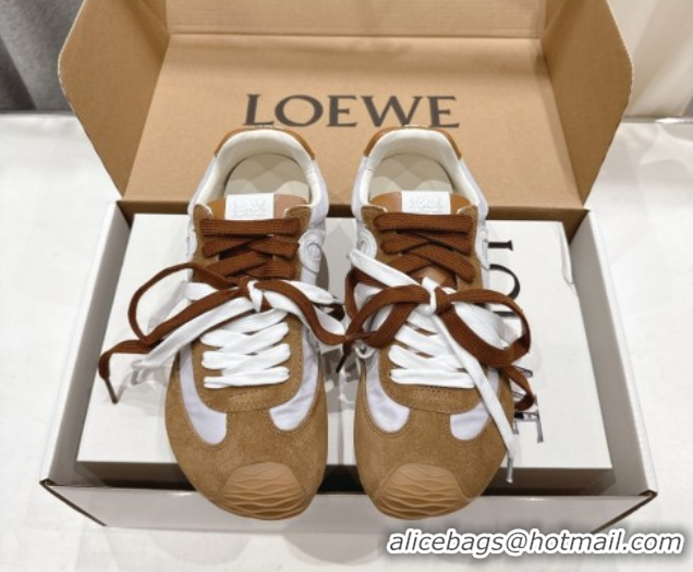 Classic Hot Loewe Ballet Runner 2.0 Sneakers in nylon and suede White/Brown 0823088