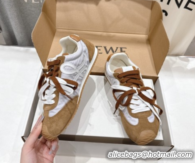 Classic Hot Loewe Ballet Runner 2.0 Sneakers in nylon and suede White/Brown 0823088