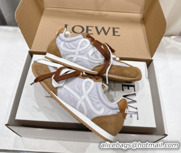 Classic Hot Loewe Ballet Runner 2.0 Sneakers in nylon and suede White/Brown 0823088
