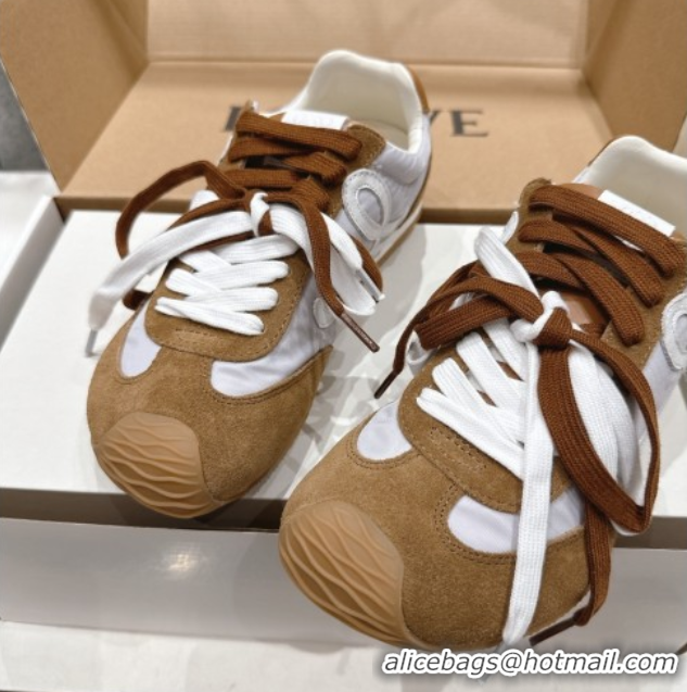 Classic Hot Loewe Ballet Runner 2.0 Sneakers in nylon and suede White/Brown 0823088