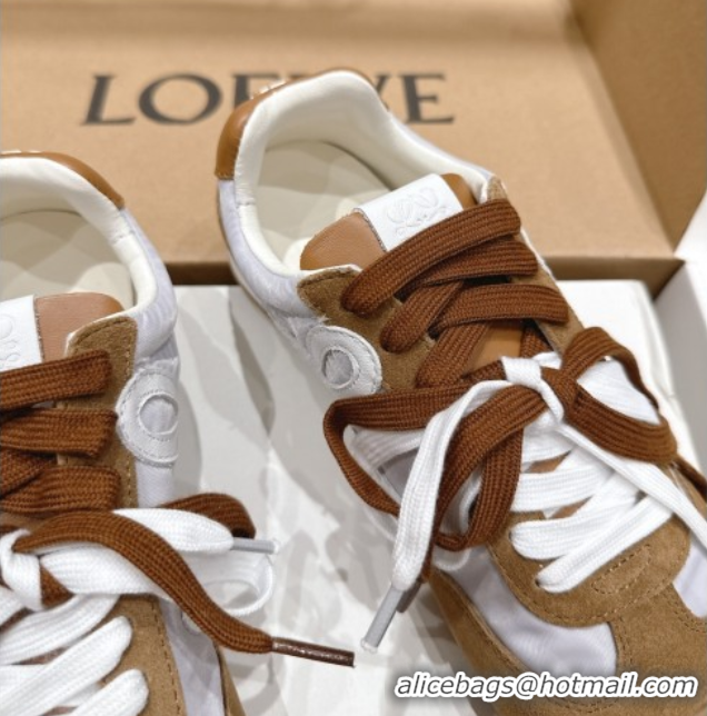 Classic Hot Loewe Ballet Runner 2.0 Sneakers in nylon and suede White/Brown 0823088