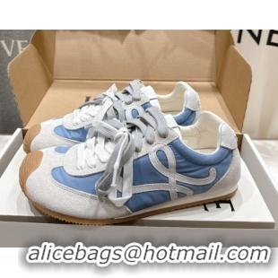 Luxury Cheap Loewe Ballet Runner 2.0 Sneakers in nylon and suede White/Blue 0823090