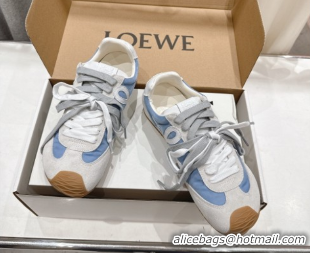 Luxury Cheap Loewe Ballet Runner 2.0 Sneakers in nylon and suede White/Blue 0823090