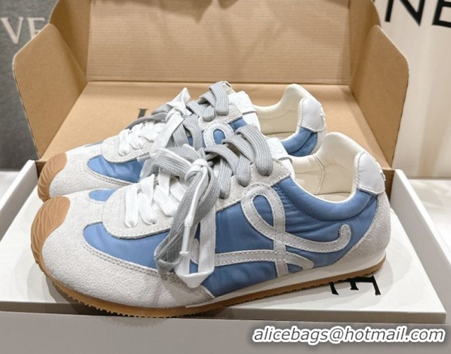Luxury Cheap Loewe Ballet Runner 2.0 Sneakers in nylon and suede White/Blue 0823090