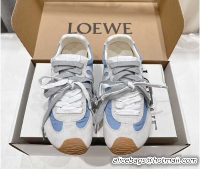 Luxury Cheap Loewe Ballet Runner 2.0 Sneakers in nylon and suede White/Blue 0823090