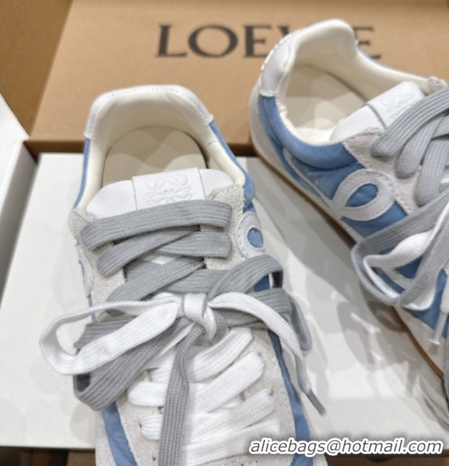 Luxury Cheap Loewe Ballet Runner 2.0 Sneakers in nylon and suede White/Blue 0823090