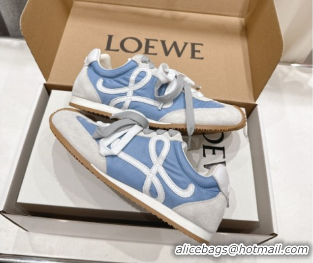 Luxury Cheap Loewe Ballet Runner 2.0 Sneakers in nylon and suede White/Blue 0823090