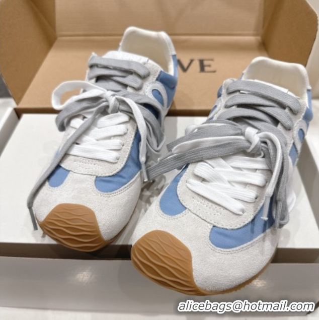 Luxury Cheap Loewe Ballet Runner 2.0 Sneakers in nylon and suede White/Blue 0823090