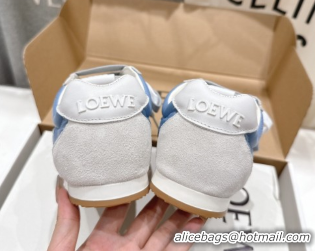 Luxury Cheap Loewe Ballet Runner 2.0 Sneakers in nylon and suede White/Blue 0823090