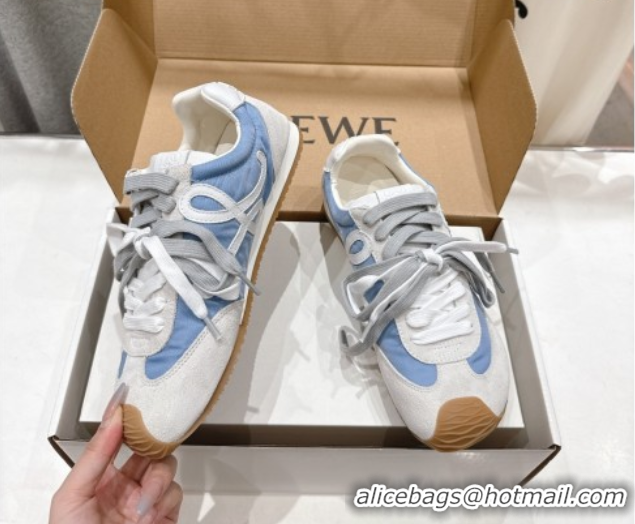 Luxury Cheap Loewe Ballet Runner 2.0 Sneakers in nylon and suede White/Blue 0823090
