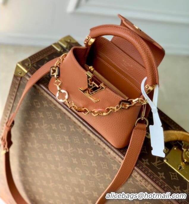 Market Sells Louis Vuitton Capucines Mini Bag with Chain in Taurillon Leather M14381 Tan ​2025