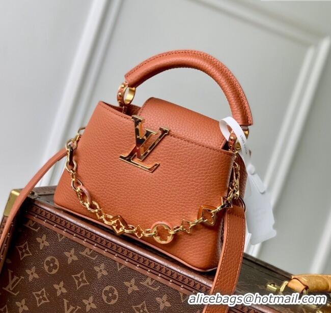 Market Sells Louis Vuitton Capucines Mini Bag with Chain in Taurillon Leather M14381 Tan ​2025